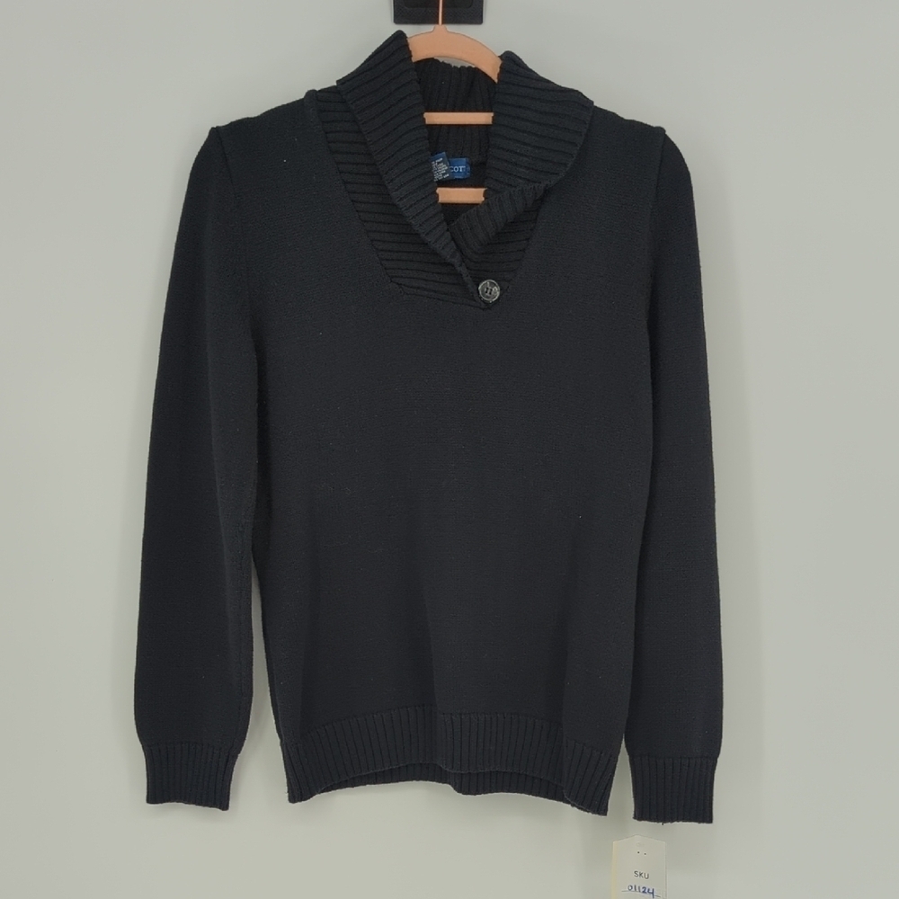 01124 Karen Scott Cotton Sweater Black Size Medium preppy vintage 90s fall